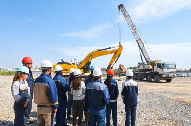 Operator training school with excavator and crawler crane