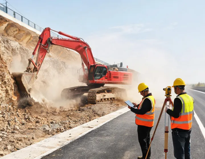 XCMG excavator documented on highway earthworks project